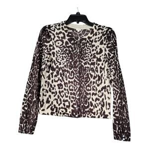 J.Crew‎ Leopard Print Teddie Wool Sweater Cardigan Button Front Long Sleeve Sz M